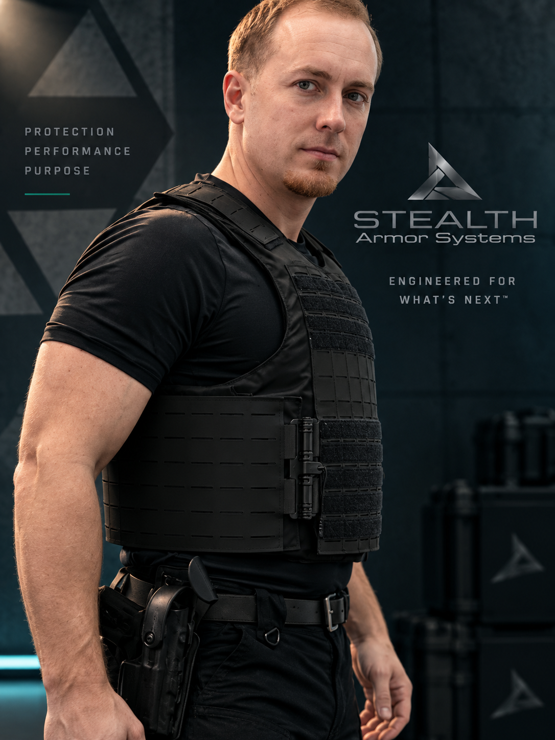 Hexar™ full-torso flexible rifle armor vest worn by a model